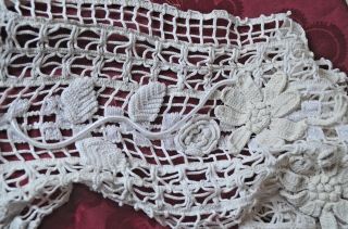An Antique French Pure Cotton Crochet Table Runner,  Appliqué Flowers