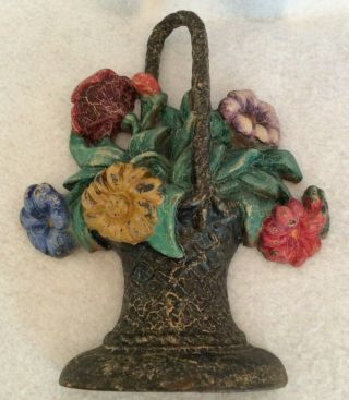 Antique Hubley 120 Cast Iron Basket of Flowers Door Stop Doorstop 7