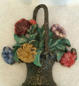 Antique Hubley 120 Cast Iron Basket of Flowers Door Stop Doorstop 8