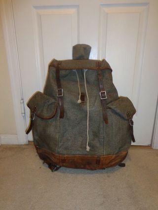 Rare 1943 Wwii Swiss Backpack Mountaineering Salt & Pepper Military Murgenthal
