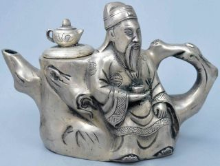 Collectable Handwork Miao Silver Carve Old Poet On Root Delicate Ancient Tea Pot