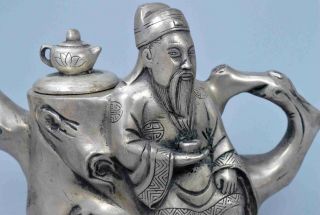 Collectable Handwork Miao Silver Carve Old Poet On Root Delicate Ancient Tea Pot 3