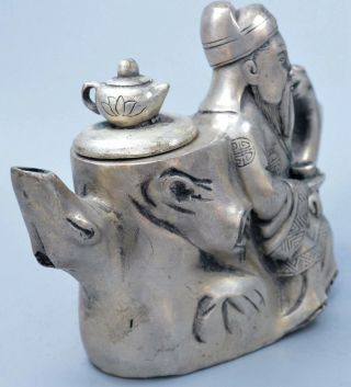 Collectable Handwork Miao Silver Carve Old Poet On Root Delicate Ancient Tea Pot 4