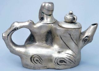 Collectable Handwork Miao Silver Carve Old Poet On Root Delicate Ancient Tea Pot 5