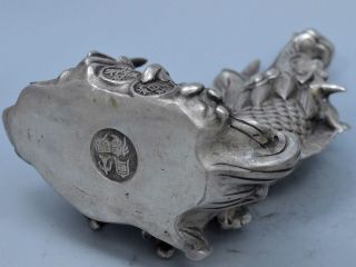 Collectable Old Souvenir Miao Silver Carve Exorcism Dragon Fish Jump Wave Statue 5