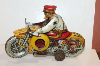 Tin Wind Up Marx Rookie Cop Police Motorcycle With Driver