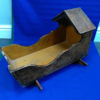 Antique Edwardian Crib Wooden Cradle Rocking Cot Baby Doll Toy Collectable