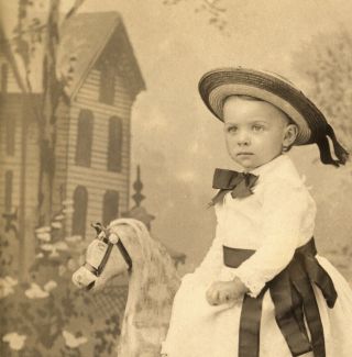 1880s Rochester NY Young Boy,  Girl Folk Art Rocking Horse Cabinet Photo 2