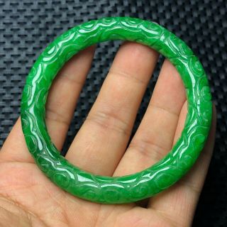 Chinese Green Jadeite Jade Collectible Handwork Carved Cloud Pattern Bracelet