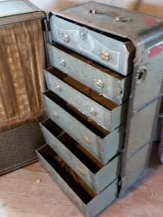 Vintage Antique Steamer Wardrobe Trunk W/ Keys,  Hangers,  Suitcase