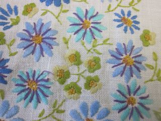 Vintage Hand Embroidered Floral Rectangular Linen Tablecloth