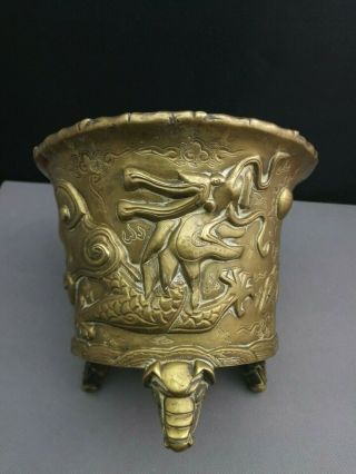 19th/20th Chinese Deep Carved Bronze Plant Pot 1.  9 Kg