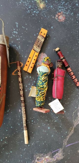 Vintage African Dolls,  Beaded African Milk Gourd,  And Music Instruments
