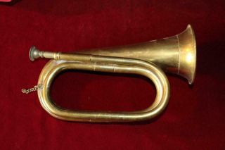 Civil War Era Brass Bugle Fine W/mouthpiece & Chain