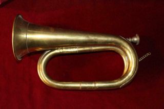Civil War Era Brass Bugle Fine W/Mouthpiece & Chain 2