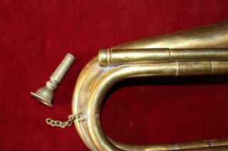 Civil War Era Brass Bugle Fine W/Mouthpiece & Chain 4