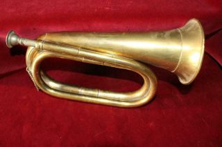 Civil War Era Brass Bugle Fine W/Mouthpiece & Chain 5
