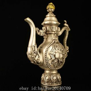 china copper - plating silver hand - made gold drawing peach bat statue teapot g02A 2