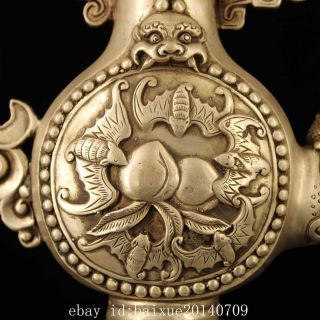 china copper - plating silver hand - made gold drawing peach bat statue teapot g02A 4