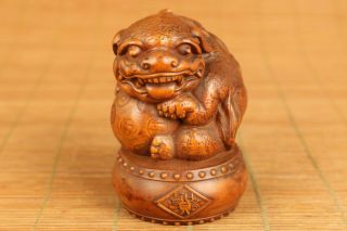 Rare Chinese Old Boxwood Dragon Seal Statue Netsuke Collect Figure Home Deco