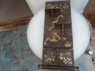 Lovely Oriental Antique Wall Mounted Shelf Unit With Hand Painted Gold Dragon