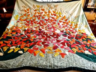 Vintage Complete Handmade Quilted Art Picture Quilt Large Tree Applique 92 " Sq