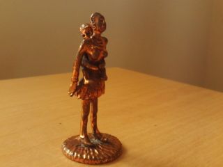 Vintage Copper Ethnic African Tribal Lady With Child Miniature Figurine.