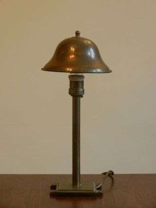 Art Deco Modernist Brass Bronze Helmet Form Desk Lamp.  Roycroft? Style. 3
