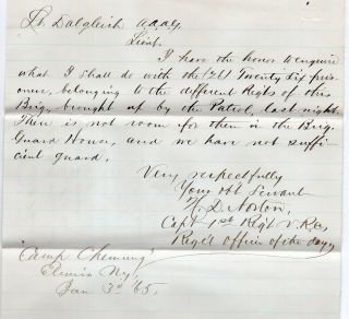 1865 Civil War Document Capt Norton Letter What To Do With Prisoners