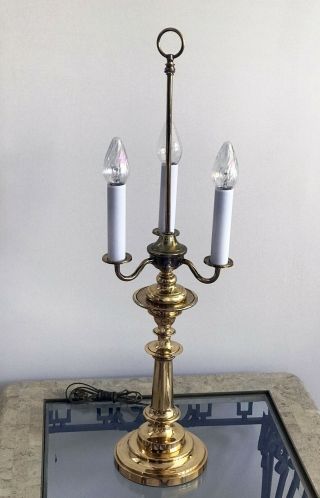 Vintage Polished Brass 3 Arm Electric Candelabra Table Light Lamp 33 " Tall