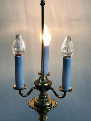 VINTAGE POLISHED BRASS 3 ARM ELECTRIC CANDELABRA TABLE LIGHT LAMP 33 