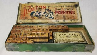 Vtg Antique Fulton Print Stamp Set Great American Printer - Alpha & Numbers