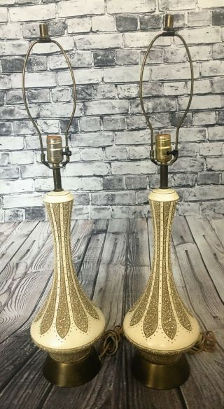Mid Century Textured Plaster And Brass Table Lamps Vintage 31 1/2 " Tall