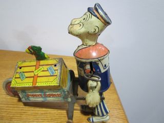 VINTAGE MARX POPEYE EXPRESS WIND UP TIN TOY FIXED PARROT and Pop UP PARROT 4