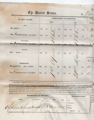 1865 Civil War Document Capt Norton Expenses For Black Servant