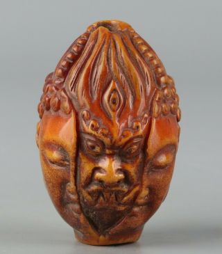 Chinese Exquisite Handmade Buddha Devil Carving Olive Nucleus Pendant