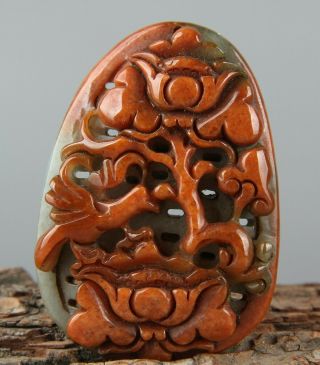 Chinese Exquisite Hand - Carved Flower Bird Carving Jadeite Jade Pendant