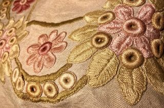 Vitg Antique Raised Hand Embroidered Arts & Crafts Mission Linen Runner 84 X 22