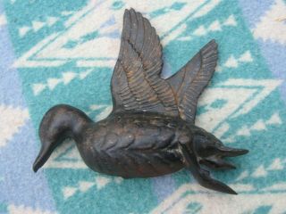Cast Iron Figural Duck Antique Vintage Andiron Fire Dog Flying Bird Water Fowl