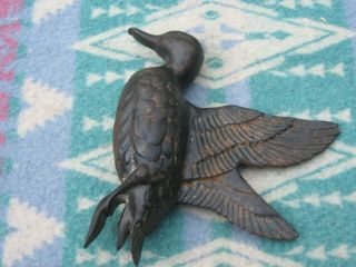 CAST IRON FIGURAL DUCK ANTIQUE VINTAGE ANDIRON FIRE DOG FLYING BIRD WATER FOWL 3