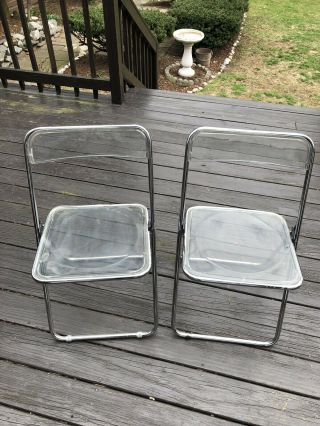 Vintage Mid Century Modern Chrome And Lucite Folding Chairs