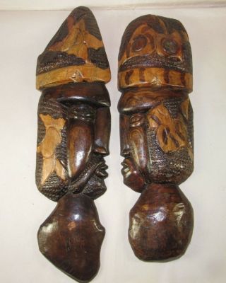 Vintage Wall Decor Figurine Statue,  Africa Wood Carved Black Folk Art Americana