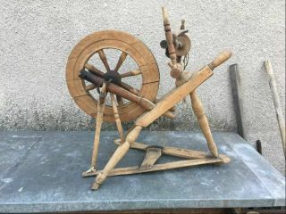 Very Rare Unusual Vintage Antique Hand Made Wooden Metal Spinning Wheel