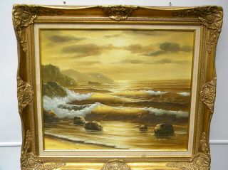 Op California Ocean Seascape Art Oil Painting W Illumination Signed June Nelson
