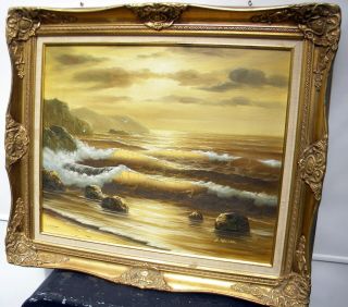 OP CALIFORNIA OCEAN SEASCAPE ART OIL PAINTING w illumination signed June Nelson 2