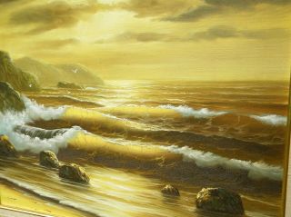 OP CALIFORNIA OCEAN SEASCAPE ART OIL PAINTING w illumination signed June Nelson 4