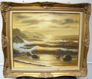 OP CALIFORNIA OCEAN SEASCAPE ART OIL PAINTING w illumination signed June Nelson 5