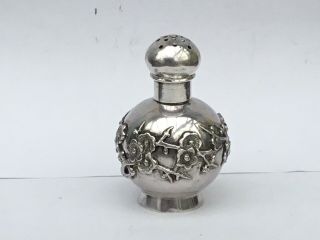 Chinese Export Silver Salt/pepper Shaker,  Prunus Blossom Pattern,  C.  1900