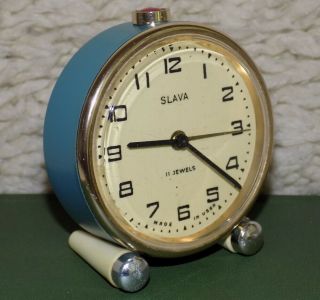 Vintage Mechanical Alarm Clock Slava 11 Jewels Russian Ussr Soviet 1980s 5719