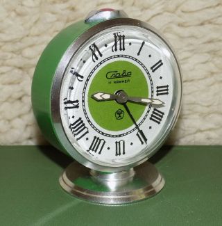 Vintage Mechanical Alarm Clock Slava 11 Jewels Russian Ussr Soviet 1980s 57191